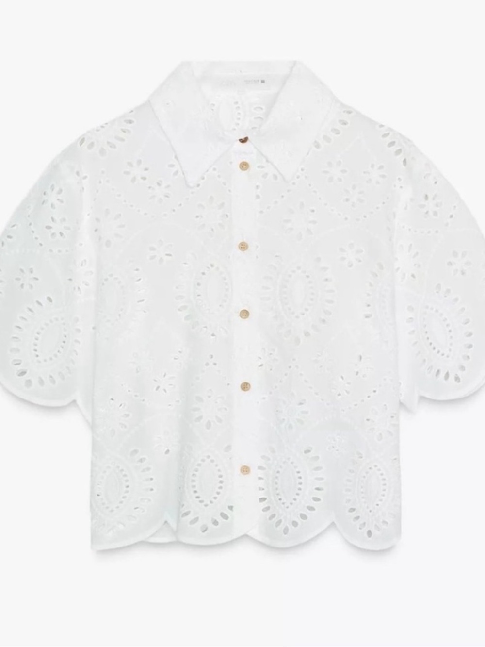 Zara White Eyelet Button-Front Blouse